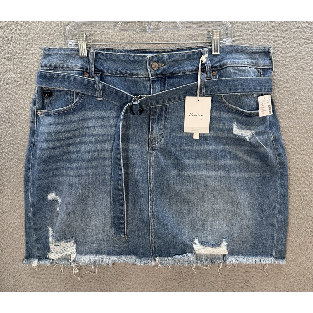 KanCan Skirt Womens‎ 18 Blue High Rise Mini Raw Hem Distressed Denim Preppy NEW